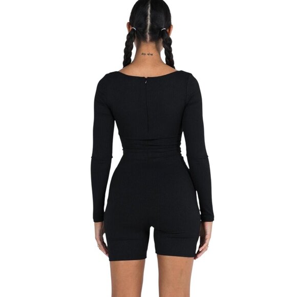 Princess Polly Black Ribbed Sara Playsuit Romper, Square Neck US 18 - Picture 3 of 12